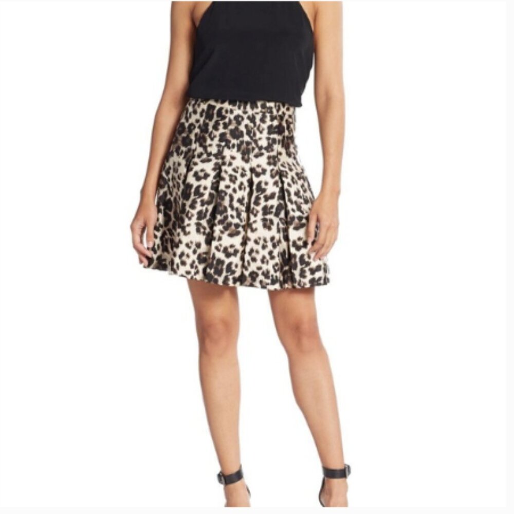 Diane Von Furstenberg Gemma Pleated Mini Skirt Leopard/Cheetah Print Preppy